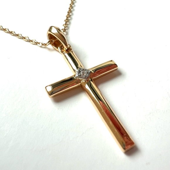 Blue Sage Sterling Silver 925 14K Gold Plated Crystal Cross Necklace NWT - Picture 8 of 14